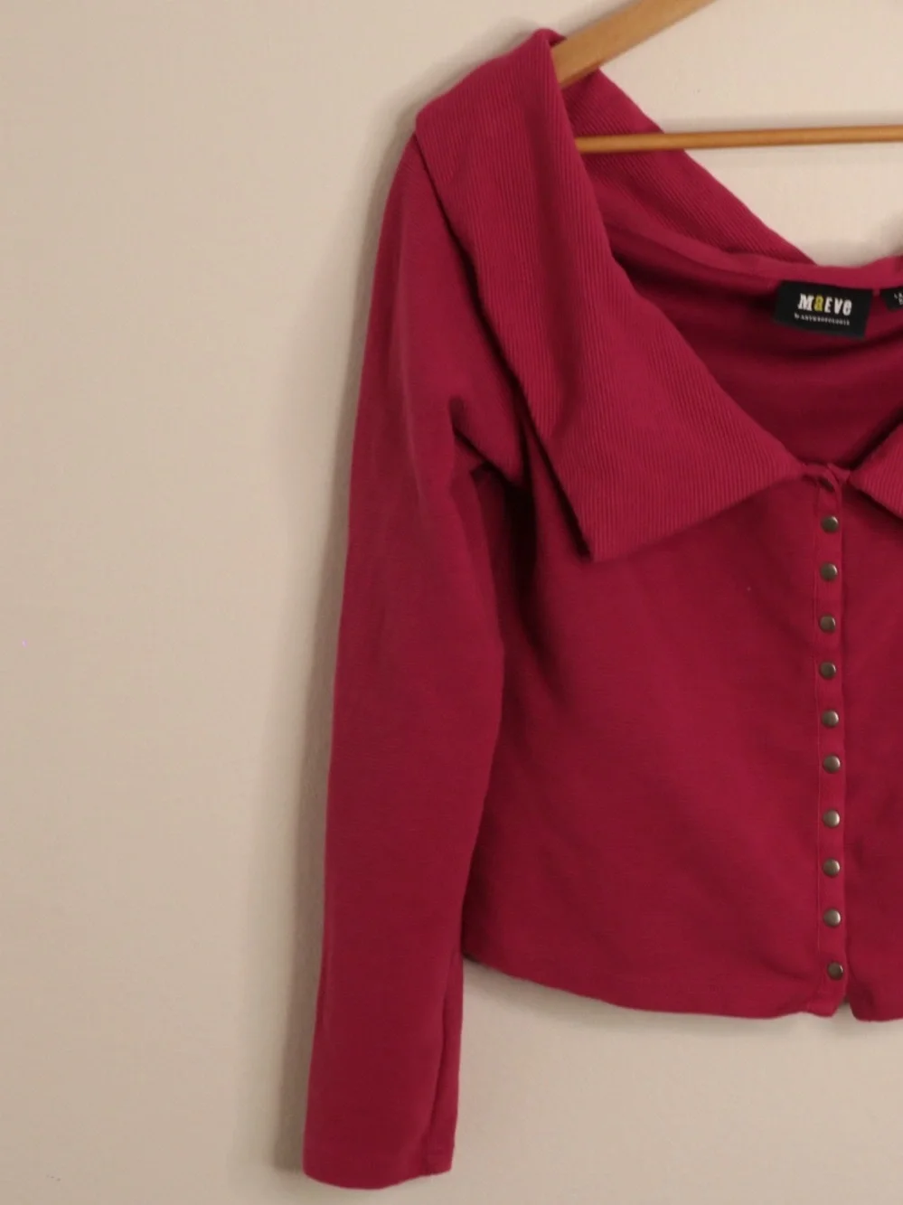Maeve Anthropologie Magenta Off Shoulder Snap Front Top L